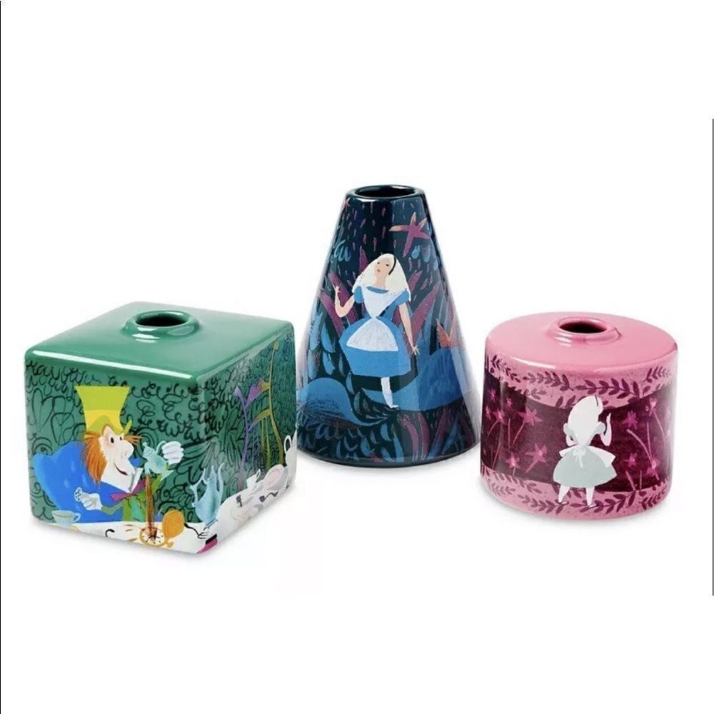 NWT Disney Alice in Wonderland 70th by Mary Blair Vase Set of 3 New with Box